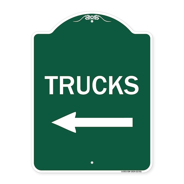 Signmission Trucks Sign Trucks W/ Left Arrow, Green & White Aluminum Sign, 18" x 24", GW-1824-22781 A-DES-GW-1824-22781 - main